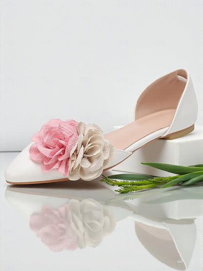 Women's Flower with Pink Beige Flats and Wedding White