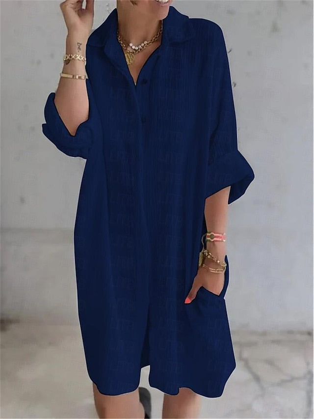 Women's White Navy Blue Summer Spring Fall Mini Dress White