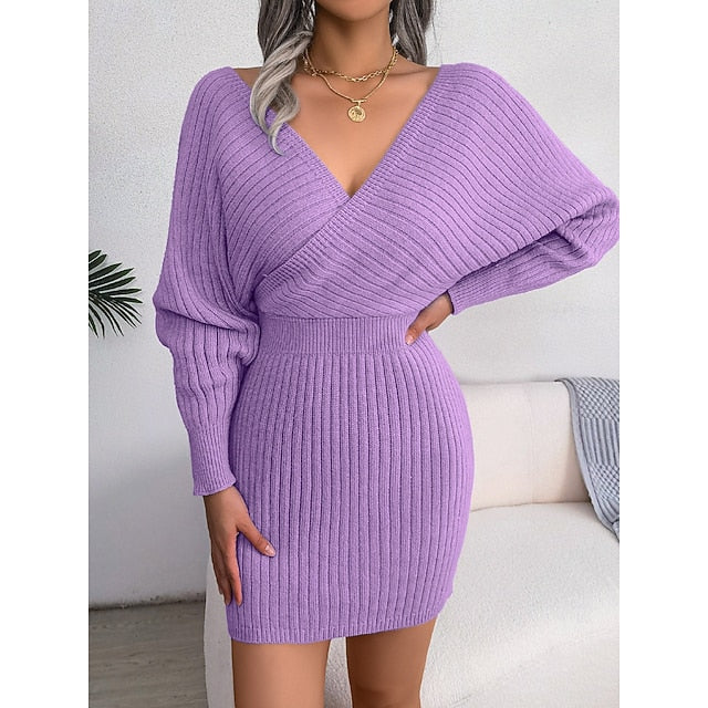 Women's Sweater Sweater Dress Casual Soft Pure Color Ribbed