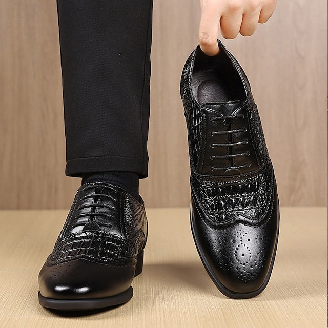 Shoes Pattern Faux Oxford – Brown Leather Men's Crocodile