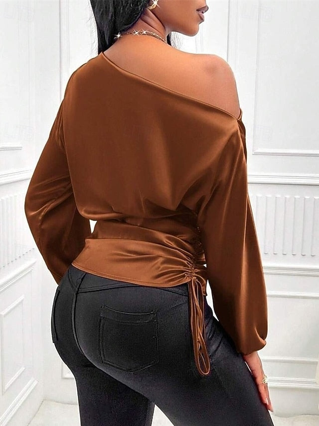 Women's Shirt Elegant Dressy Satin Top Asymmetric Plain