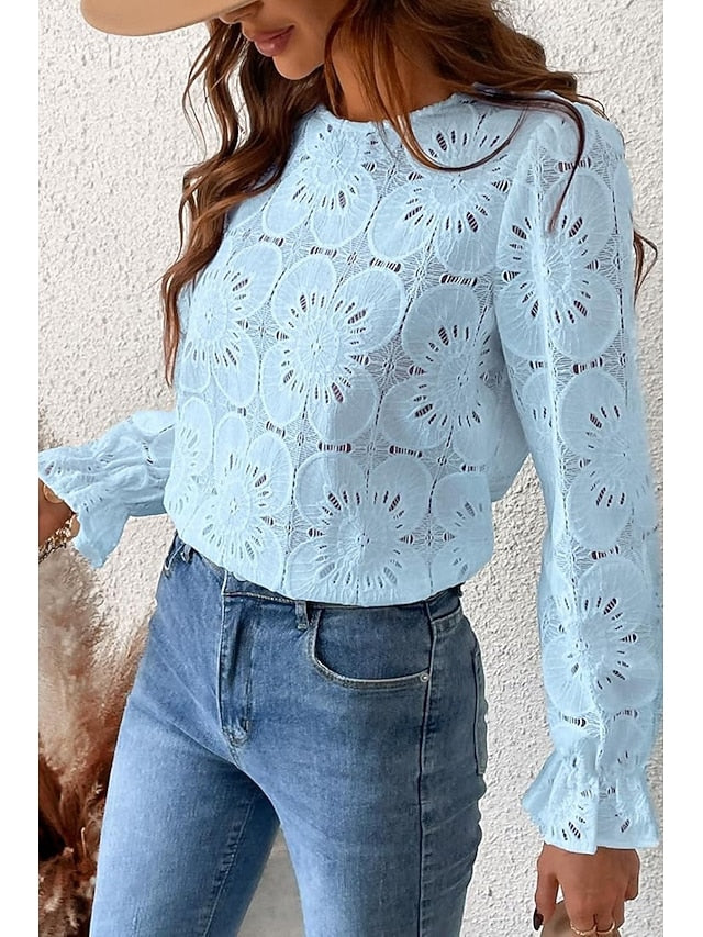 Women's Lace Shirt Blouse Lace Plain Active Casual Long