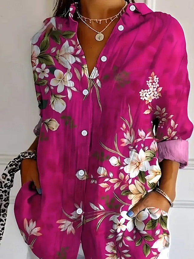 Women's Shirt Linen Like Breathable Lightweight Floral