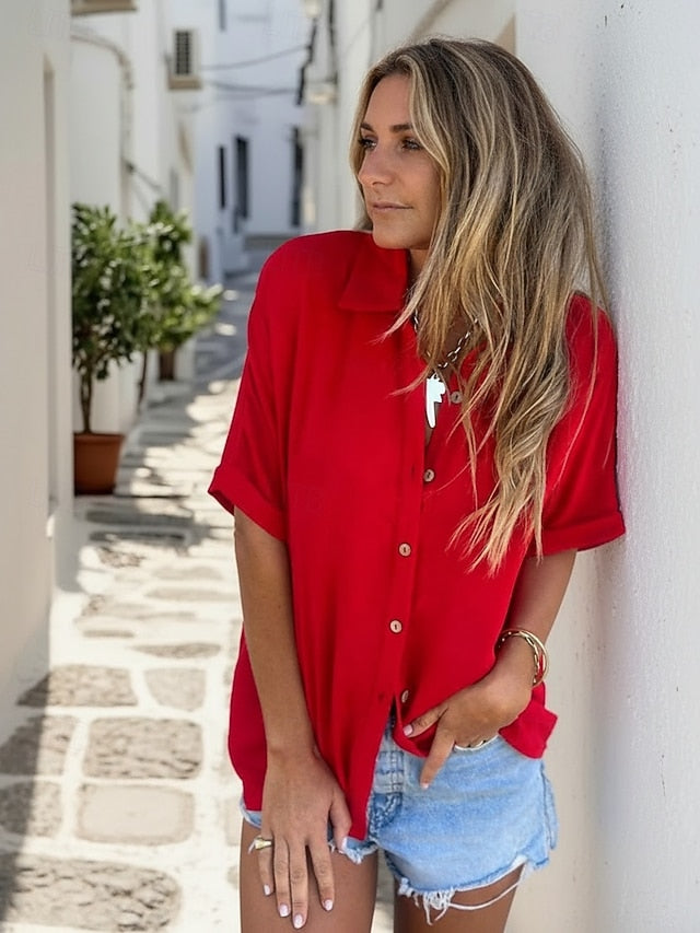 Women's Shirt Buttons Plain Basic Modern Half Sleeve Shirt