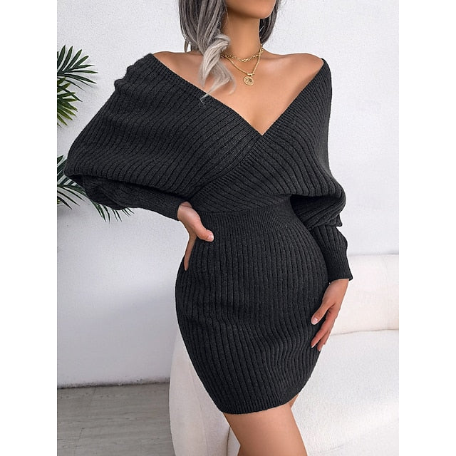 Women's Sweater Sweater Dress Casual Soft Pure Color Ribbed