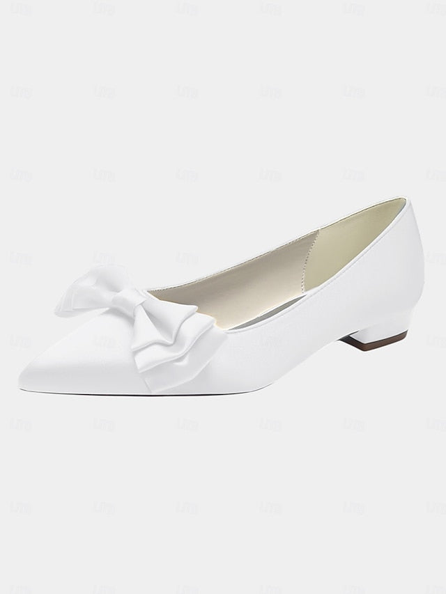 - Bow Satin Flats Women's Pointed Toe Green Elegant