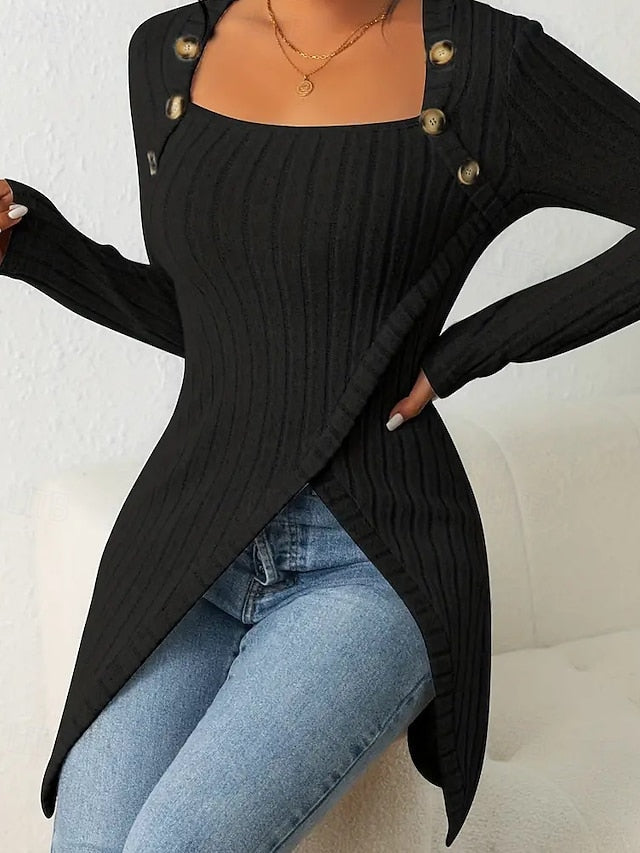 Women's T Shirt Tee Top Buttons Asymmetrical Solid Color