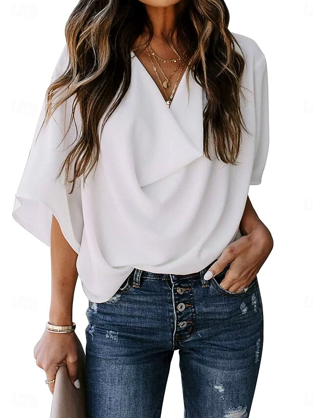 Women's Summer Tops Ruched Draped Solid Color Plain Daily