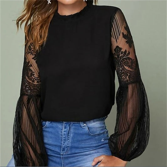 Women's Boho Shirt Lace Shirt Blouse Mesh Patchwork Top