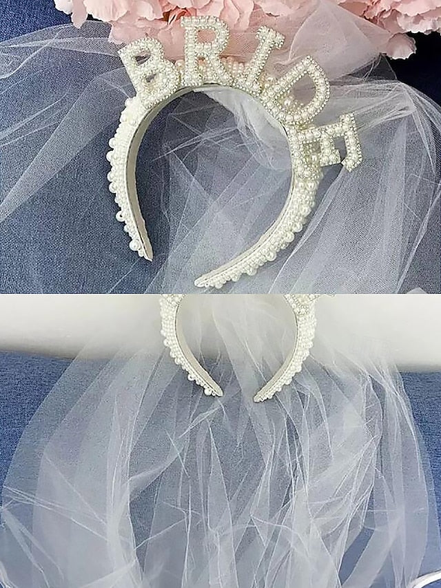 'BRIDE' with Headband Veil – Pearl-Embellished