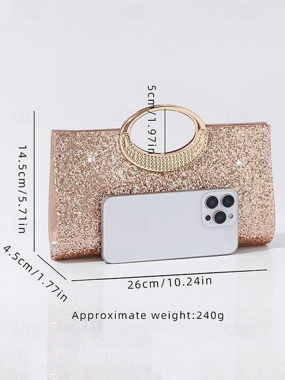 Evening Women's Gold Bag Clutch with Silver Glitter