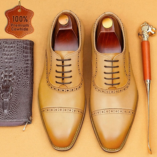 with Shoes Wingtip Oxford Men's Genuine Light Leather Brown