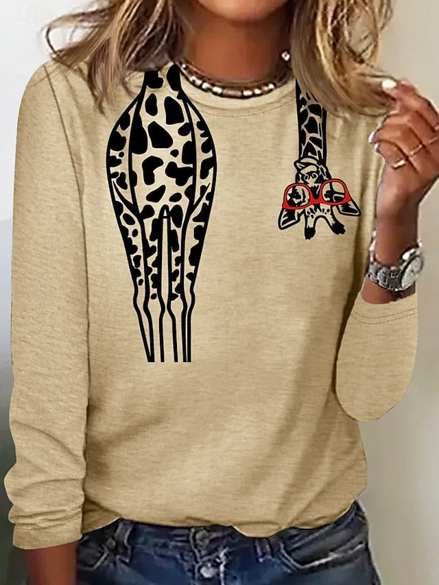 Women's T Shirt Print Graphic Animal Giraffe Vintage