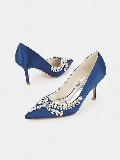 Women's Heels Rhinestone-Embellished Stiletto Satin –