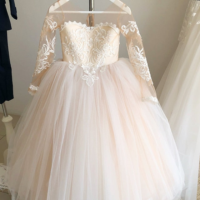 Kids Long Solid Dress Party Color Girl Flower Girls'