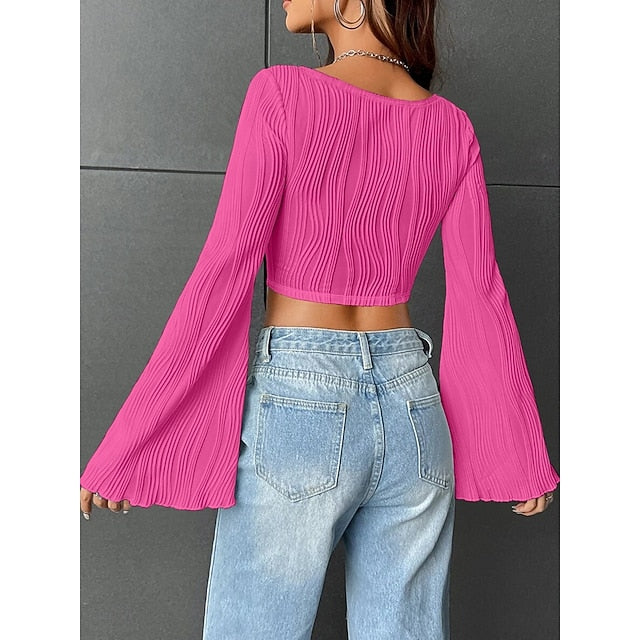 Women's Blouse Solid Color Stylish Casual Long Sleeve U
