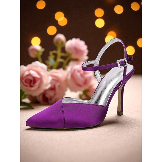 Ankle Heels - Stiletto with Strap Satin Green Women's