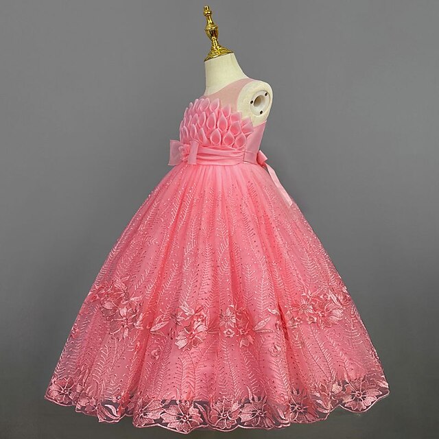 Kids Dress Flower Solid Girls' Girl Colored