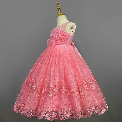 Kids Dress Flower Solid Girls' Girl Colored