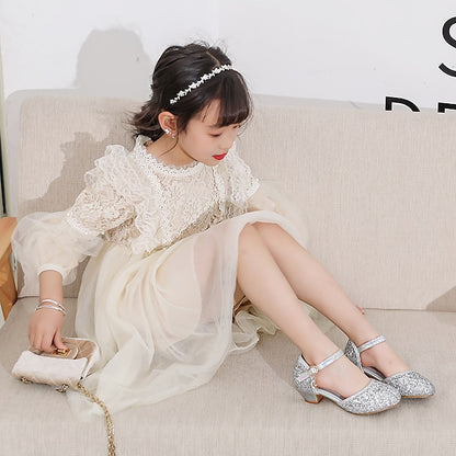 Heels Girls' Party Glitters Princess Little Rubber PU Shoes