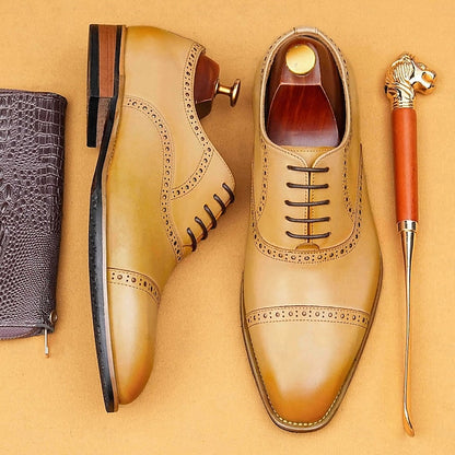 with Shoes Wingtip Oxford Men's Genuine Light Leather Brown