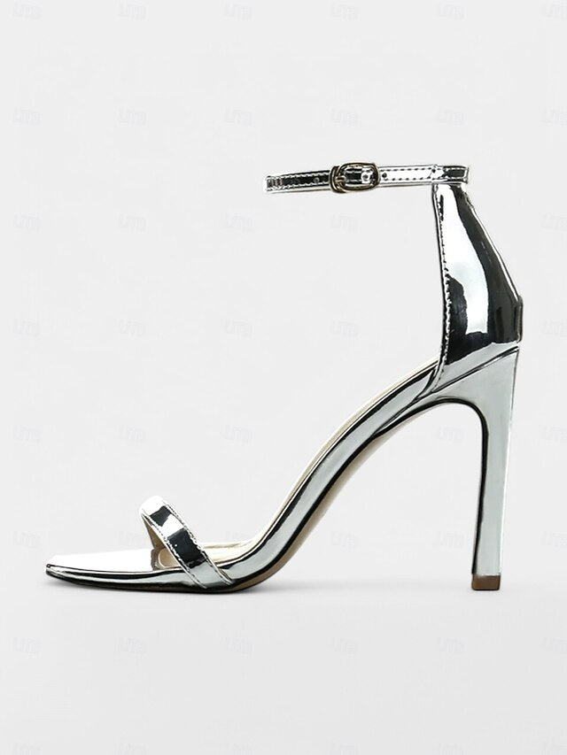 Ankle Strap Open-Toe Women Black Stiletto Elegant - Sandals for