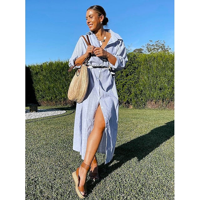 Women's Blue Black White Summer Spring Fall Maxi Dress 100%