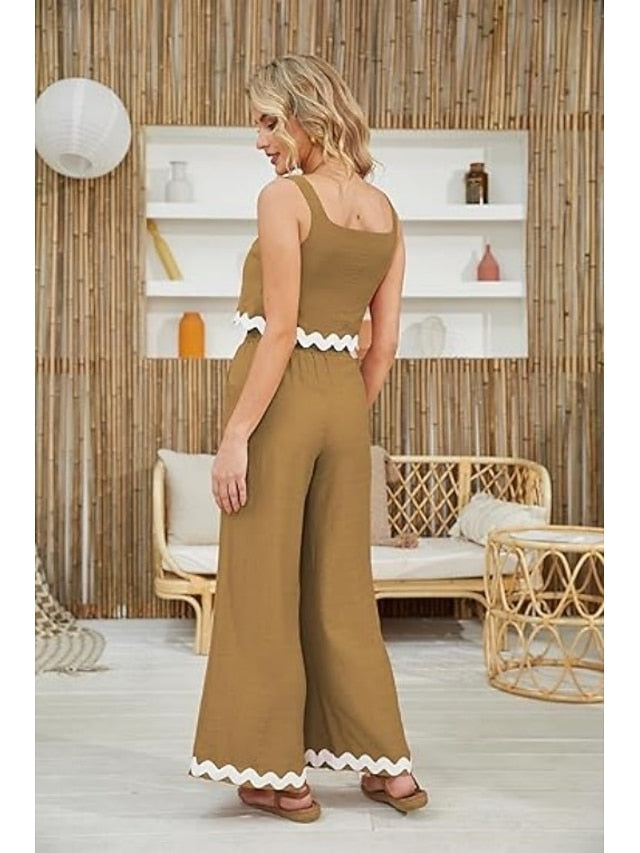 Women's tank top trousers wavy hem casual fashion suit