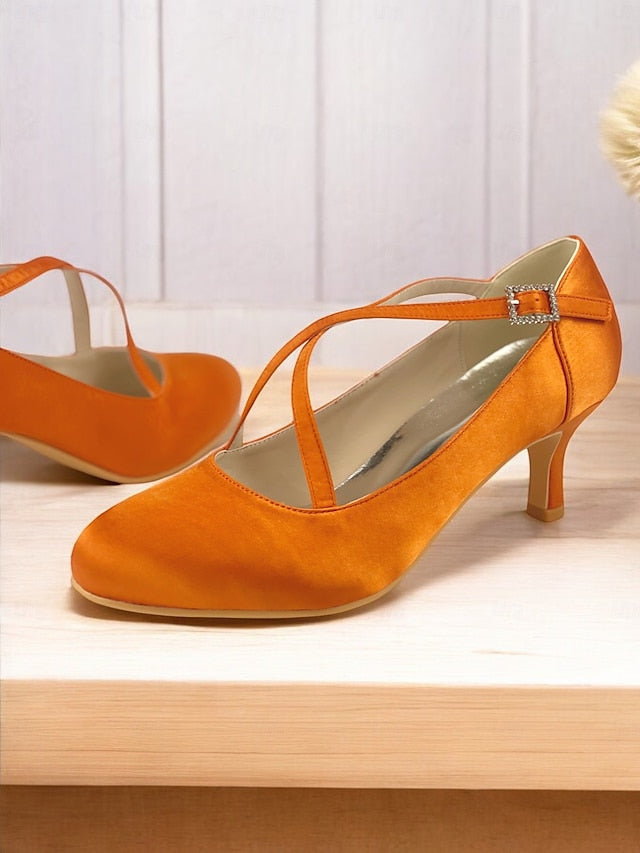 Rhinestone – Heels White Buckle Satin Elegant Cross-Strap with