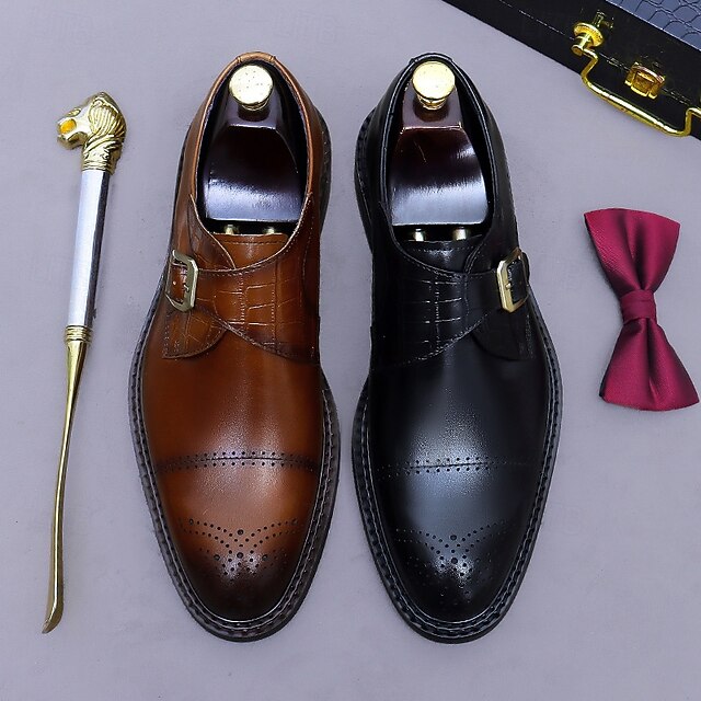 Genuine Shoes Leather Strap Black Men's First Monk