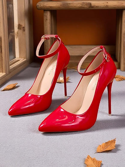 Stiletto Ankle with Women's Leather Heels Patent Black