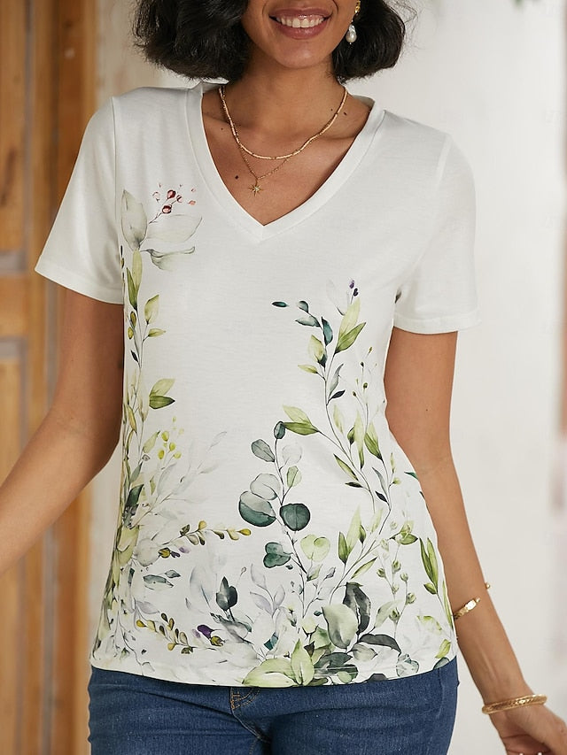 Women's T Shirt Basic Floral Print Short Sleeve Regular