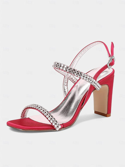 – Bridal Women's Heel Rhinestone Prom Sandals Block White