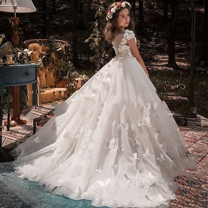 Communion Dress Kids Girls' Flower Girl Solid First