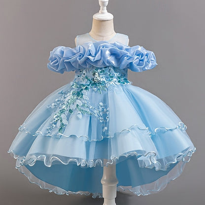 Short Flower Dress Party Kids Sleeve Wedding Girls' Floral