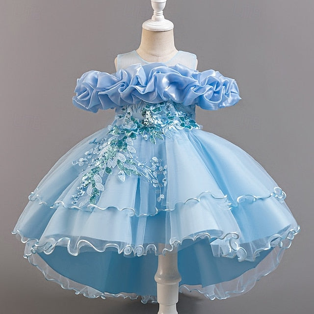 Wedding Short Kids Dress Sleeve Girls' Floral Flower Party