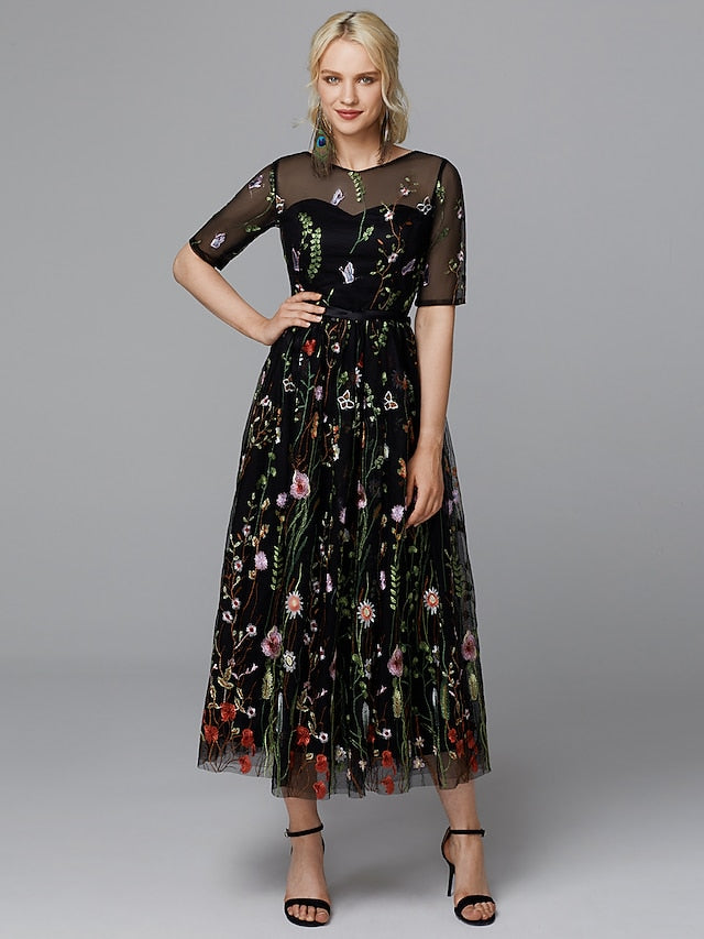 A-Line Floral Dress Valentine's Day Wedding Guest Tea