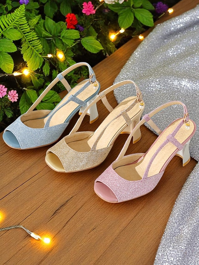 Sparkly Glitter Slingback Heels - Gold Women's Open-Toe