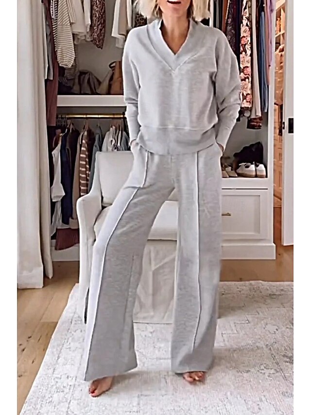 Bolero Top Pants Sets Women's V Solid Neck Sleeve Long