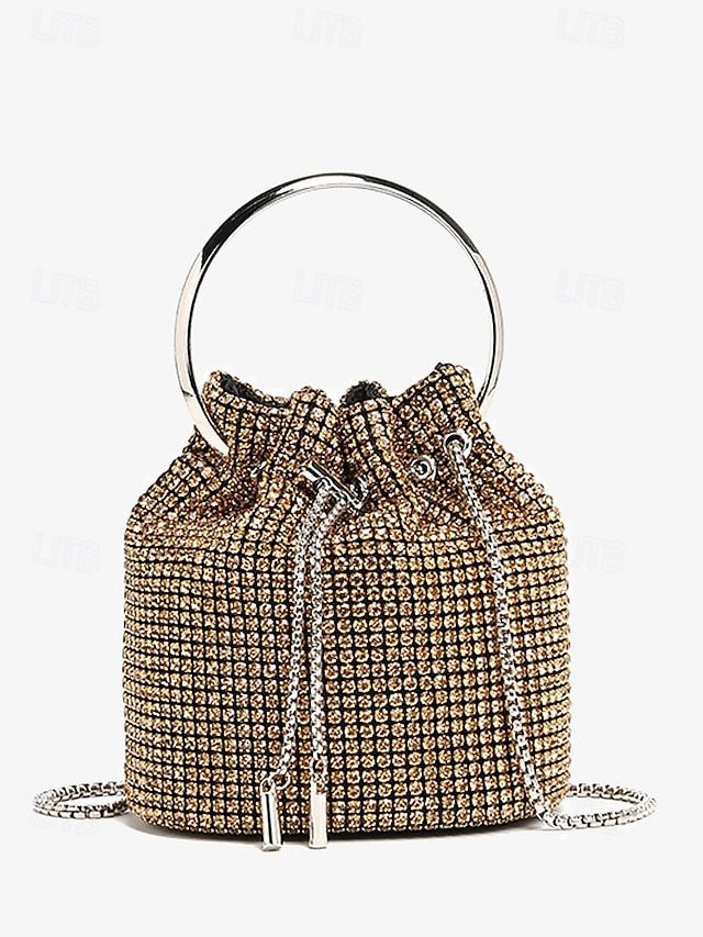 Bucket with Bag Silver Women's Metal Rhinestone Sparkling