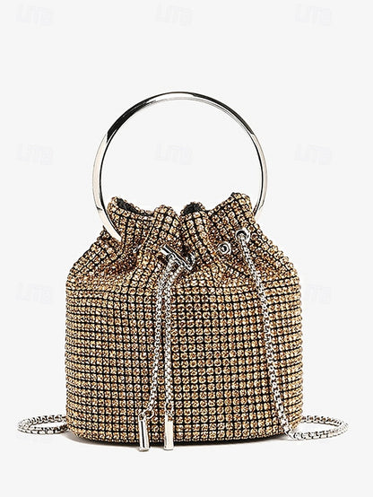 Bucket with Bag Silver Women's Metal Rhinestone Sparkling