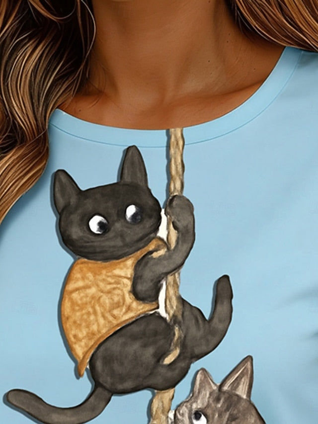 Women's T Shirt Print Graphic Animal Cat Fashion Stylish