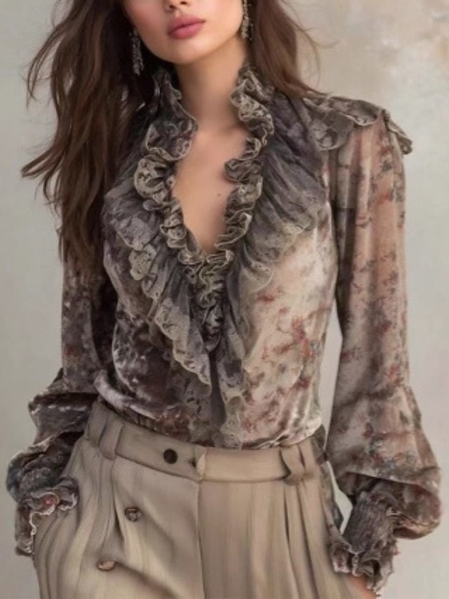 Women's Shirt Casual Shirt Ruffle Shirt Graphic Abstract
