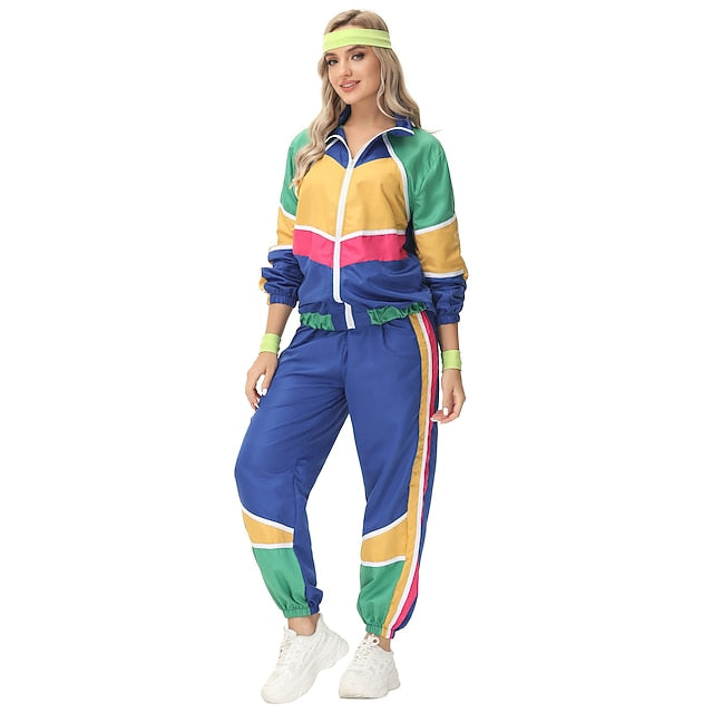 Retro Vintage 1980s Workout Outfits Cosplay Patchwork Fancy