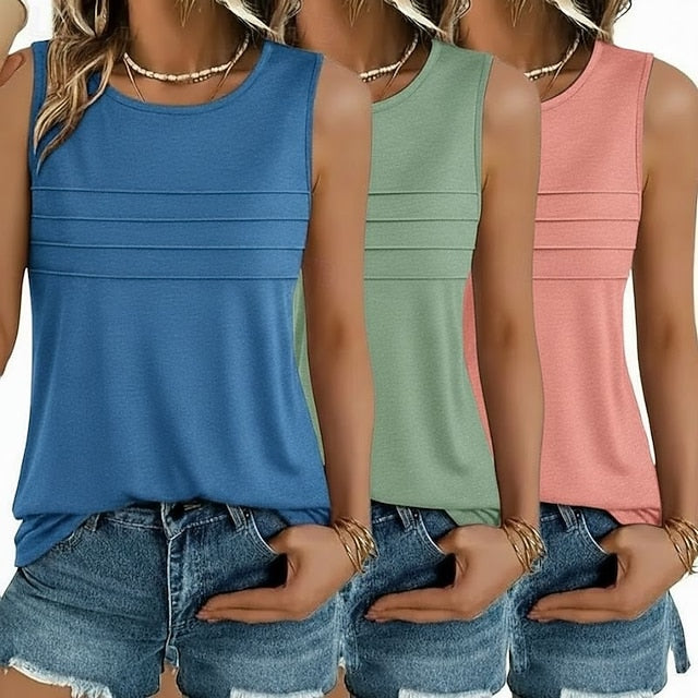 Multi Packs 3pcs Female Round Neck Sleeveless black+white+green