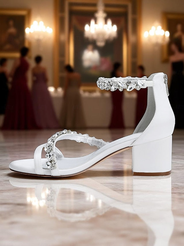 Satin Heel Block Sandals - Purple Women's Crystal