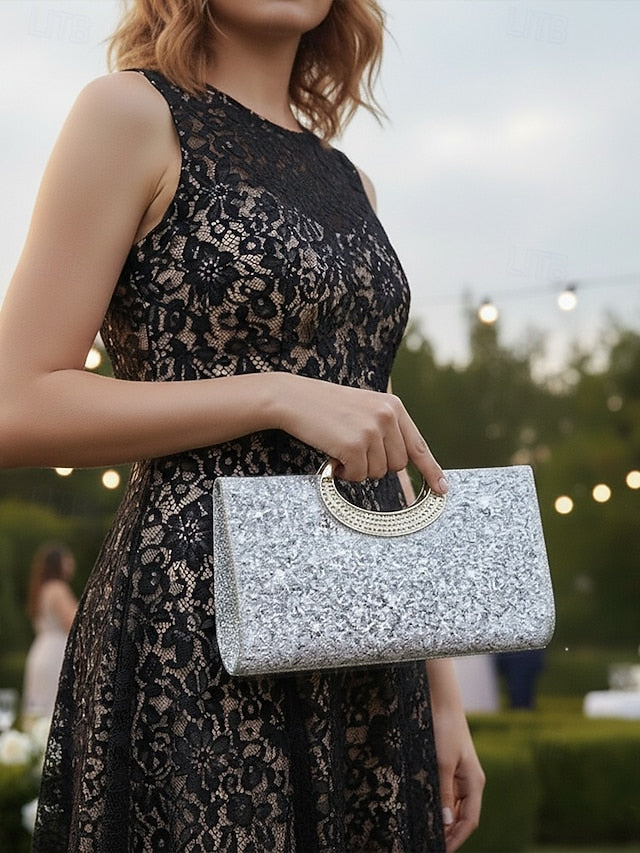 Evening Women's Gold Bag Clutch with Silver Glitter