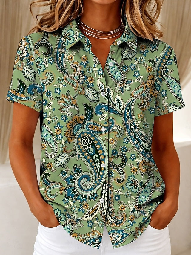 Women's Shirt Buttons Print Graphic Paisley Vintage Stylish