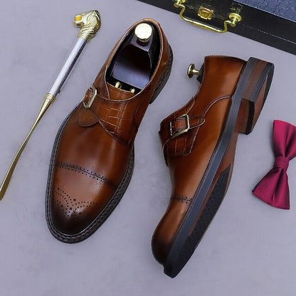 Genuine Shoes Leather Strap Black Men's First Monk