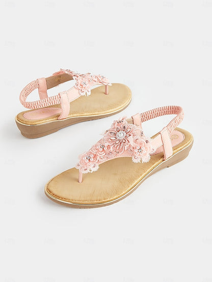 T-Strap Embellished Floral Lace Pink – Sandals Women's